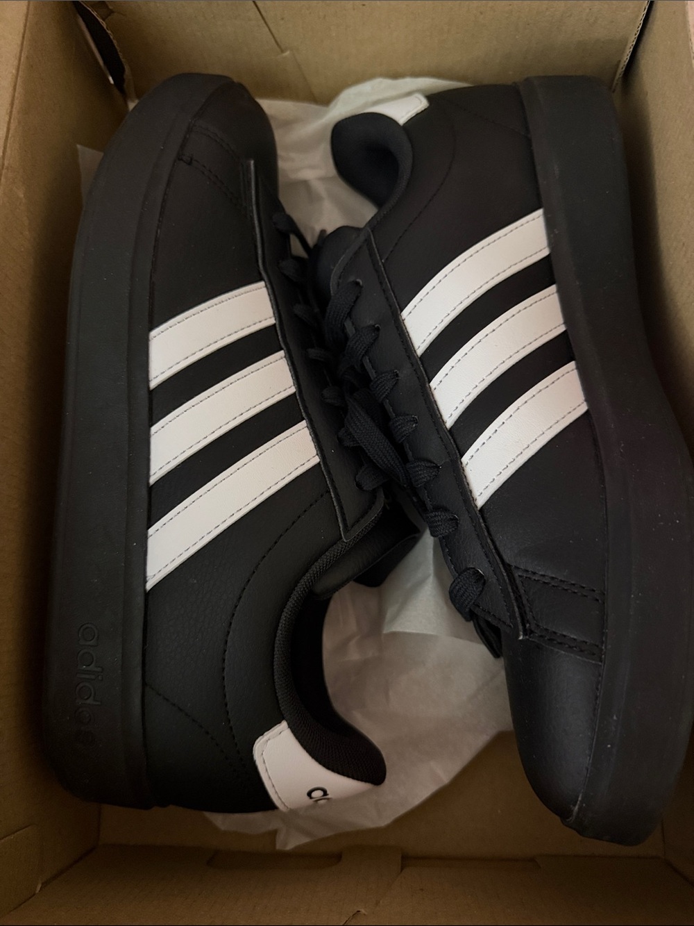 adidas Women’s Black Sneakers with White Three Stripes